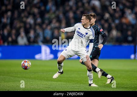 Kopenhagen, Dänemark. Februar 2024. Viktor Claesson (7) vom FC Kopenhagen beim Spiel der UEFA Champions League zwischen dem FC Kopenhagen und Manchester City in Parken in Kopenhagen. (Foto: Gonzales Photo/Alamy Live News Stockfoto