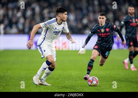 Kopenhagen, Dänemark. Februar 2024. Kevin Diks (2) vom FC Kopenhagen beim Spiel der UEFA Champions League zwischen dem FC Kopenhagen und Manchester City in Parken in Kopenhagen. (Foto: Gonzales Photo/Alamy Live News Stockfoto