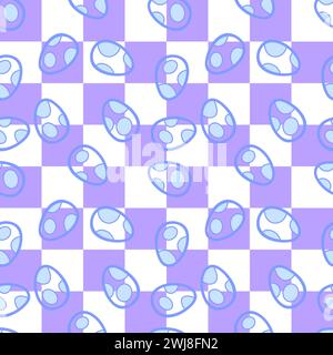 Abstraktes kariertes geometrisches Ostereier nahtloses quadratisches Retro-Muster zum Einpacken von Papier und Stoffen, Kinderbekleidung und Frühlingsverpackungen Stockfoto