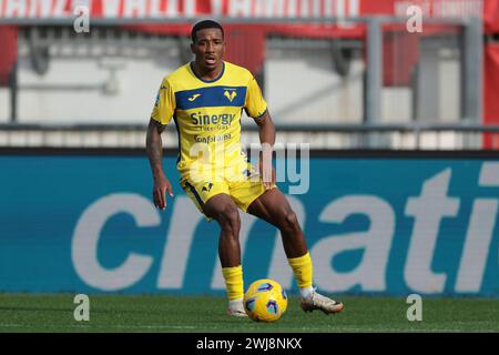 Monza, Italien. Februar 2024. Jackson Tchatchoua von Hellas Verona während des Spiels der Serie A im U-Power Stadium in Monza. Der Bildnachweis sollte lauten: Jonathan Moscrop/Sportimage Credit: Sportimage Ltd/Alamy Live News Stockfoto