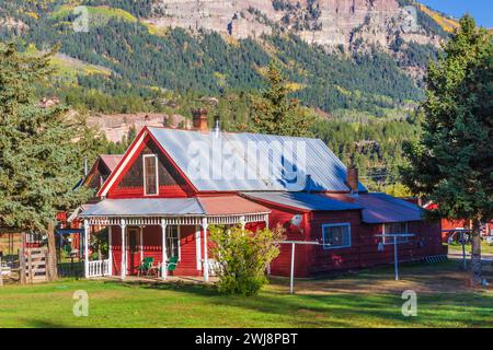 Rockwood Train Station an der Durango and Silverton Narrow Gauge Railroad in Colorado. Rockwood ist die letzte Zughaltestelle zwischen Durango und Silverton. Stockfoto