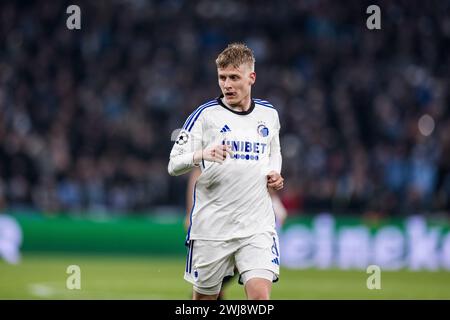 Kopenhagen, Dänemark. Februar 2024. Magnus Mattsson (8) vom FC Kopenhagen beim Spiel der UEFA Champions League zwischen dem FC Kopenhagen und Manchester City in Parken in Kopenhagen. (Foto: Gonzales Photo/Alamy Live News Stockfoto