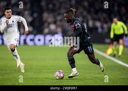 Kopenhagen, Dänemark. Februar 2024. Jeremy Doku (11) aus Manchester City, das beim Spiel der UEFA Champions League zwischen dem FC Kopenhagen und Manchester City in Parken in Kopenhagen zu sehen war. (Foto: Gonzales Photo/Alamy Live News Stockfoto