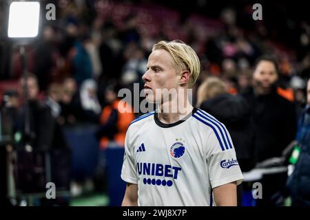 Kopenhagen, Dänemark. Februar 2024. Oscar Hojlund vom FC Kopenhagen nach dem Spiel der UEFA Champions League zwischen dem FC Kopenhagen und Manchester City in Parken in Kopenhagen. (Foto: Gonzales Photo/Alamy Live News Stockfoto