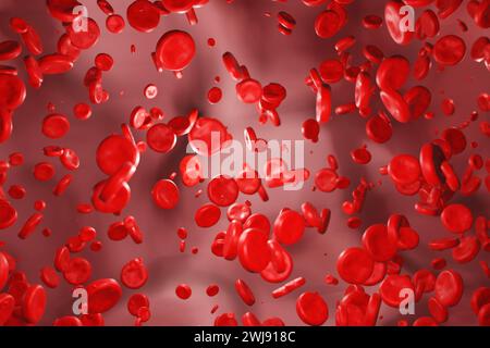 Blutzellen, die durch die Vene fließen. Blutzellen, die durch die Vene fließen. Hämoglobin, Körper, Blutbahn, Blutplasma, Arterien. 3D-Illustration Stockfoto
