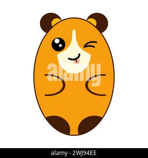 Niedliche Kawaii Hamster Charakterzeichnung, lustige Zeichentrick Haustier Vektor ClipArt Illustration. Kinderstil, Vektorillustration. Aufkleber, isolierte Ausführung. Stock Vektor