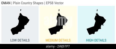 Oman - einfache Landhausform. Niedrige, mittlere und hohe Detailkarten von Oman. EPS8 Vektordarstellung. Stock Vektor