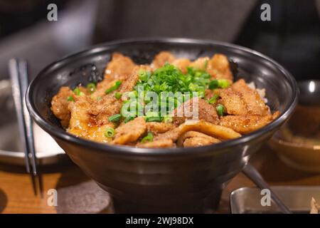 Butadon (Schweinefleisch Donburi) Japanische Schweinefleisch Reis Schüssel Stockfoto