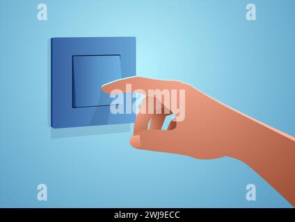 Nahaufnahme einer menschlichen Hand, die einen Lichtschalter ein- und ausschaltet, Vektorillustration Stock Vektor