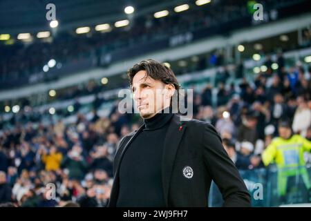 Turin, Italien. Februar 2024. Gabriele Cioffi Manager von Udinese Calcio, der während des Spiels zwischen Juventus FC und Udinese Calcio im Rahmen der italienischen Serie A, des Fußballspiels im Allianz Stadium, zu sehen war. Endstand, Juventus FC 0:1 Udinese Calcio Credit: SOPA Images Limited/Alamy Live News Stockfoto