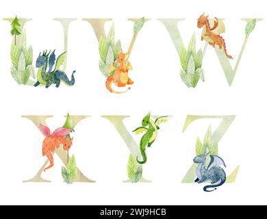 Wasserfarben Drachen Buchstaben. Stockfoto