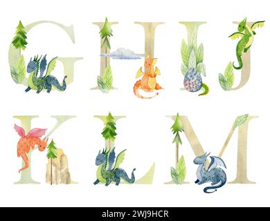 Wasserfarben Drachen Buchstaben. Stockfoto