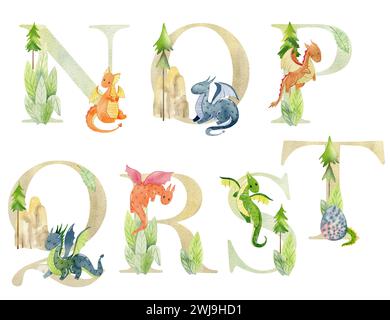 Wasserfarben Drachen Buchstaben. Stockfoto