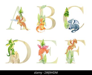 Wasserfarben Drachen Buchstaben. Stockfoto