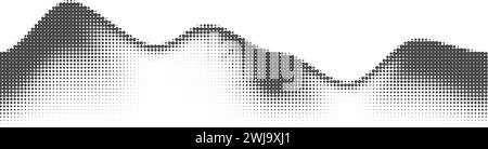 Abstraktes Bergmuster mit Punktmuster. Vektor-Halbtonbereich. Abbildung eines Schwarzweiß-Verlaufs. Grunge getönte Landschaft. Stock Vektor
