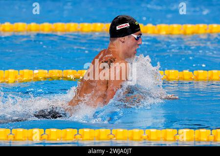 Doha, Katar. Februar 2024. DOHA, KATAR - 14. FEBRUAR: Caspar Corbeau aus den Niederlanden tritt in den gemischten 4x100 m Medley Relay Heats am 13. Tag an: Schwimmen der Doha Aquatics World Championships 2024 am 14. Februar 2024 in Doha, Katar. (Foto: MTB-Photo/BSR Agency) Credit: BSR Agency/Alamy Live News Stockfoto