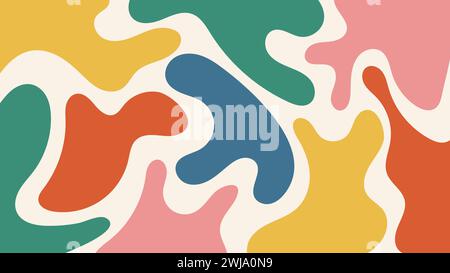 Bunte flüssige Klumpen und organische Formen auf beigefarbenem Hintergrund. Trendiges Muster im Doodle-Stil. Minimalistisches Design mit einfachen Formen. Stock Vektor