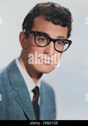 1958 Porträt von Buddy Holly – Werbefoto koloriert Stockfoto