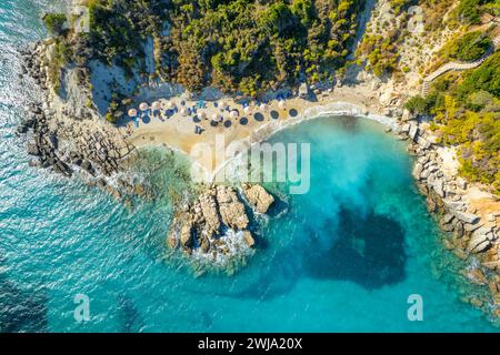 Wunderschöner Xigia Sandstrand auf Zakynthos Insel, Ionisches Meer, Griechenland. Stockfoto