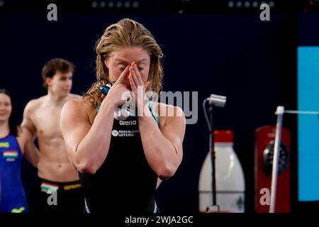 Doha, Katar. Februar 2024. DOHA, KATAR - 14. FEBRUAR: Kira Toussaint aus den Niederlanden tritt in den gemischten 4x100 m Medley Relay Heats am 13. Tag an: Schwimmen der Doha Aquatic World Championships 2024 am 14. Februar 2024 in Doha, Katar. (Foto: MTB-Photo/BSR Agency) Credit: BSR Agency/Alamy Live News Stockfoto