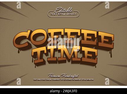 Kaffeezeit 3D-Vektor-Texteffekt Grafikstil. Editierbare Vektorüberschrift und Titelvorlage. Stock Vektor