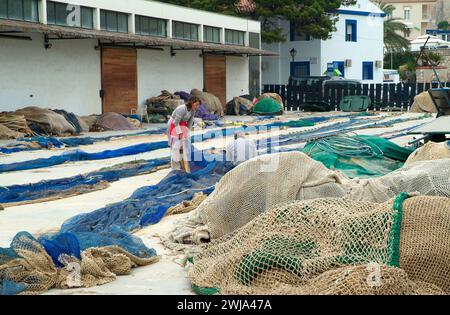 Peniscola, Fischerhafen. Bajo Maestrazgo, Castellon, Comunidad Valenciana, Spanien. Stockfoto