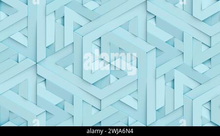 3D-Tapete aus dekorativem Origami-Mosaik geometrischen Knoten von blauer Farbe mit hochwertiger nahtloser realistischer Textur Stockfoto