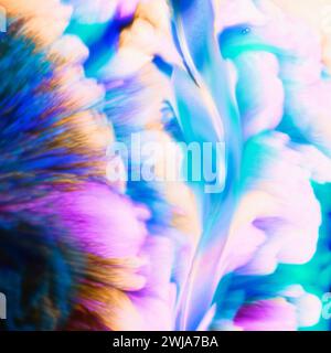 Ein lebendiger abstrakter Hintergrund mit fließenden Kunstmustern mit blauen, lila und weißen Wirbeln Stockfoto