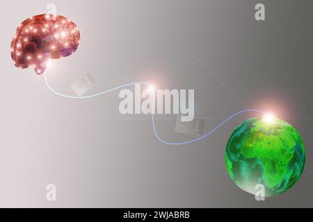 Begriff der künstlichen Intelligenz mit einer auf Fotografien gemischten Illustration Stockfoto