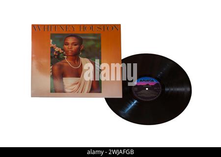 Whitney Houston Vinyl-Album-Cover isoliert auf weißem Hintergrund - 1985 Stockfoto