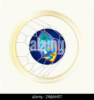Guam Tor, abstraktes Fußballsymbol mit Illustration des Guam-Balls im Fußballnetz. Vektor-Sport-Illustration. Stock Vektor