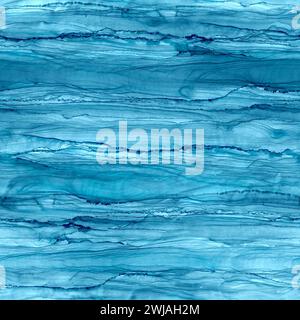 Abstrakte Alkoholtinte flüssiger Luxus gestreifter zeitgenössischer Hintergrund. Handgezeichnete marineblaue blaue blaue, fließende Streifen, spritzende Elemente, nahtloses Muster. Drucken Stockfoto