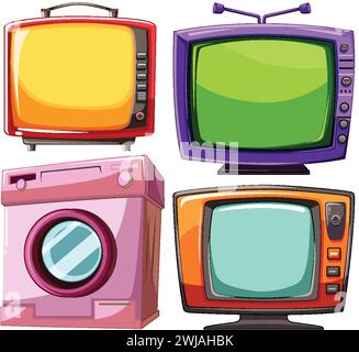 Vektor-Illustration von Vintage-Fernsehgeräten und Waschmaschine Stock Vektor