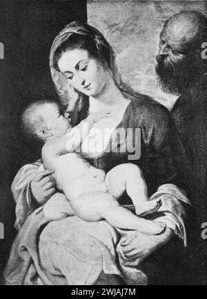 Die Heilige Familie von Peter Paul Rubens. Black and White Illustration from the Connoisseur, an Illustrated Magazine for Collectors Vol 3 (Mai-August 1902), veröffentlicht in London. Stockfoto
