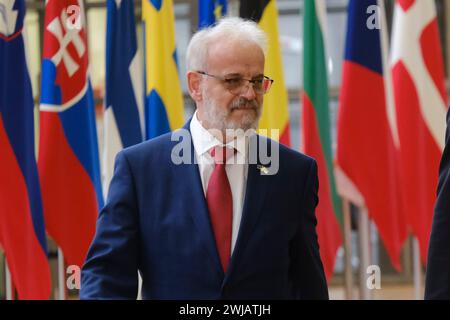 Brüssel, Belgien Februar 2024. EU-Ratspräsident Charles Michel trifft am 14. Februar 2024 in Brüssel, Belgien, mit dem nordmazedonischen Premierminister Talat Xhaferi zusammen. Quelle: ALEXANDROS MICHAILIDIS/Alamy Live News Stockfoto