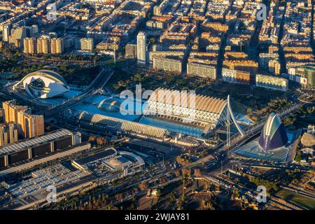 Luftaufnahme der Stadt der Künste und Wissenschaften, Valencia, Spanien Stockfoto