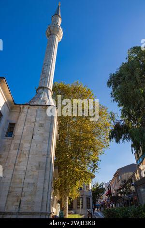 Minarett der Beylerbeyi Hamid-i Evvel Moschee in Istanbul. Istanbul Turkiye - 11.10.2022 Stockfoto