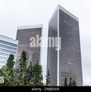 Die beiden Gebäude wurden auf YES' Going für das 1975 erschienene Album mit Century Plaza Towers in Century City, Kalifornien, USA, verwendet Stockfoto