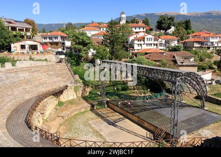 12. September 2023: Ohrid in Nordmazedonien: Blick auf das antike römische Theater Stockfoto