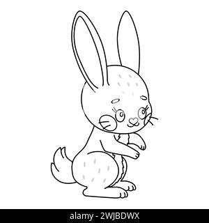 Comic osterhase. Süßes Kaninchen. Kawaii Hase sitzt. Ausmalseite für Kinder und Erwachsene. Vektorabbildung. Stock Vektor