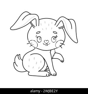 Comic osterhase. Süßes Kaninchen. Kawaii Hase sitzt. Ausmalseite für Kinder und Erwachsene. Vektorabbildung. Stock Vektor