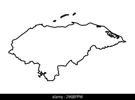 Schwarze Silhouettenkarte von Honduras auf weißem Hintergrund Stockfoto