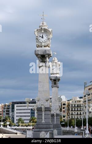 Verzierte Uhr und Barometer auf der Promenade neben dem Strand La Concha in Donostia, San Sebastián, Autonomes Baskenland, Spanien, Europa Stockfoto