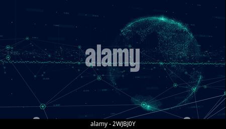 Bild eines Netzwerks von Verbindungen und Datenverarbeitung auf der ganzen Welt Stockfoto