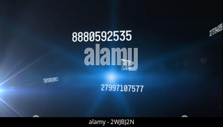 Bild der Zahlen, die die Datenverarbeitung ändern, auf leuchtendem blauem Hintergrund Stockfoto