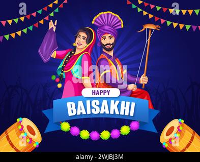 Vektor der Happy Baisakhi Celebration, Grußkarte, Einladungskarte und Banner Design Template Festival von Punjab Indien Stock Vektor