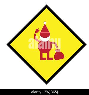 Weihnachtsmann an Bord Schild, roter weihnachtsmann mit Sack und Glocke Stock Vektor