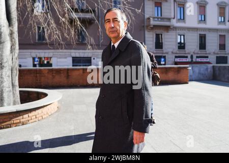 Mailand, Italien. Februar 2024. Giuseppe Sala nimmt am 13. Februar 2024 an der Pressekonferenz des Salone Del Mobile 2024 im Piccolo Teatro Strehler in Mailand Teil. (Foto: Alessandro Bremec/NurPhoto) Credit: NurPhoto SRL/Alamy Live News Stockfoto