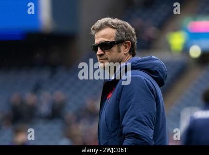 2024 6 Nations Championship - Schottland gegen Frankreich 10/02/2024 Frankreich Cheftrainer Fabien Galthié, als Schottland in der 2. Runde der 2024er gegen Frankreich antritt Stockfoto