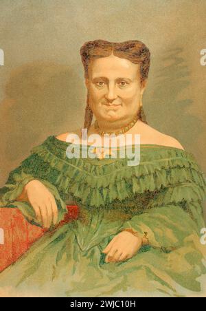 María Cristina de Borbón aus den beiden Sizilien (1806-1878). Königin von Spanien zwischen 1829 und 1833 durch Heirat mit König Ferdinand VII., von dem sie seine vierte und letzte Frau war. Regent des Königreichs von 1833 bis 1840. Hochformat. Chromolithographie. "Historia de la Guerra Civil y de los Partidos Liberal y Carlista" (Geschichte des Bürgerkriegs und der liberalen und karlistischen Parteien). Band III 1891. Stockfoto